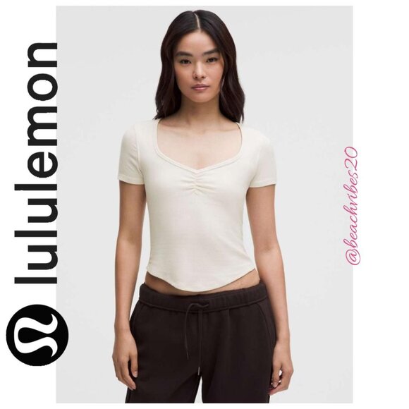 LULULEMON ATHLETICA Hold Tight Sweetheart Short-Sleeve Shirt Light Ivory 10 NWT - Picture 2 of 6